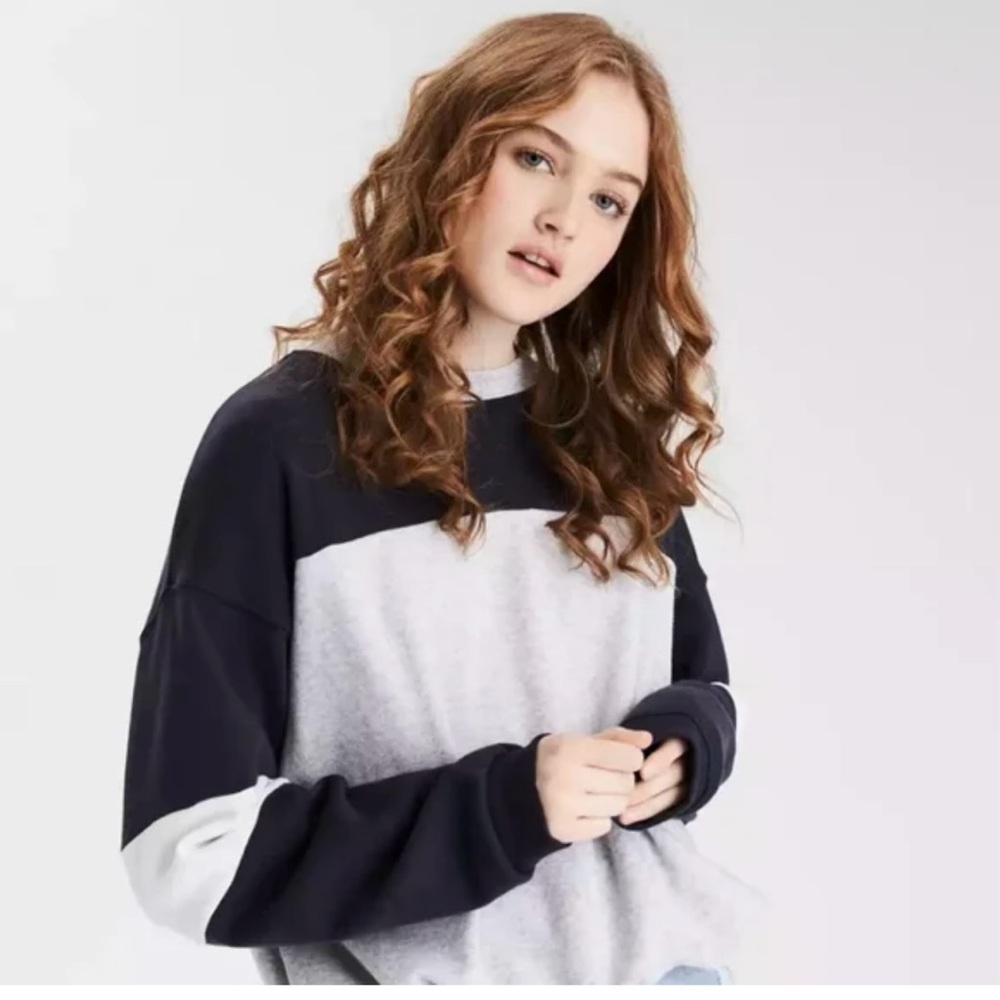 American Eagle AE Colorblock Sweatshirt - Blue, White and Gray